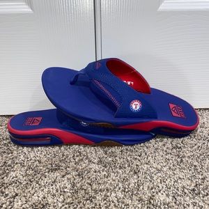 Reef Fanning X MLB Texas Rangers Bottle Opener Blue Red Flip Flops Men Size 10